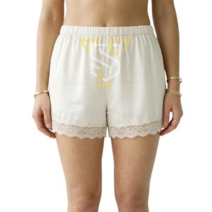 Conjunto de Pijama de 2 Piezas para Mujer, Cuello Alto, Manga Corta, Color Blanco Sólido, Shorts de Encaje, Casual, Verano, Transpirable, Elegante - Product Image 4
