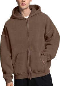 Sudadera con capucha para hombre, de venta directa de fábrica, OEM, con logotipo personalizado, doble cremallera completa, oversize, de felpa lavada al ácido, 100% algodón, gruesa, 380 GSM - Product Image 5