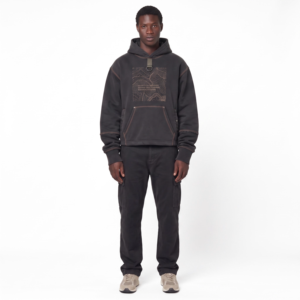<b>Men's</b> Oversized Hooded Pullover Black Cotton French Terry Heavyweight Breathable Front Pocket Casual Autumn Wear - Product Image 1