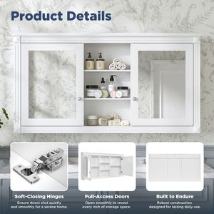 Specchio da Parete 2-in-1 da 55 Pollici con Armadietto, Specchio per Trucco ad Alta Definizione con Ripiani Regolabili e Cerniere a Chiusura Morbida - Product Image 5