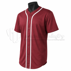 Maillot de baseball unisexe bordeaux à manches courtes, boutonné sur le devant, 100 % polyester, tissu en maille, personnalisable avec le nom de l'équipe, respirant, séchage rapide - Product Image 3