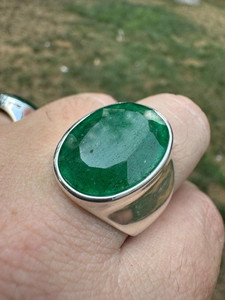 Men's Oval Natural Emerald Cocktail <b>Ring</b> Silver Plated Stainless Steel Classic Style Daily Wear Gift Jewelry - Product Image 2