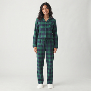 Ensemble de pyjama à carreaux pour femmes, manches longues, boutonné, pantalon à cordon de serrage, décontracté, 100% coton, vêtements de nuit d'hiver, coupe régulière - Product Image 5