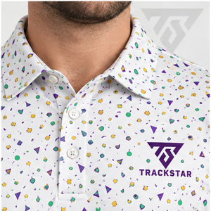Trackstar Men's <b>White</b> Multicolor Confetti Print <b>Polo</b> Shirt Short Sleeve Button Collar <b>Golf</b> Shirt Custom Logo - Product Image 3