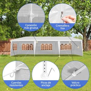 Tenda Impermeabile Bianca per Matrimoni ed Eventi 3x9m, Gazebo da Esterno con 8 Pareti Laterali Rimovibili - Product Image 3