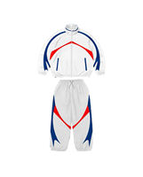 Ensemble de survêtement pour homme, blanc, bleu, rouge, avec blocs de couleur, veste zippée sportive et pantalon, en polyester tricoté respirant, coupe-vent
