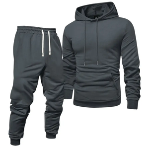 2026 New Men's Casual Tracksuit <b>Set</b> Hooded Sweatshirt Jogger Pants Solid Color Full Sleeve Autumn Wear Regular Fit 2 Piece Suit - Product Image 1
