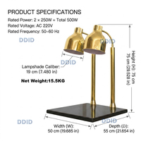 Lampe chauffante pour aliments en acier inoxydable finition or sur base en marbre noir, équipement de cuisine commercial pour hôtels et restaurants, chauffe-plats pour buffet