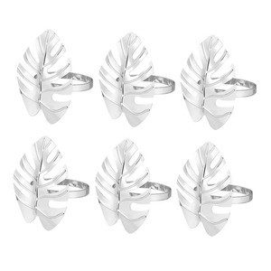 <b>Silver</b> Monstera Leaf Metal <b>Napkin</b> Rings 2.5 Inch Modern Table Decor for Wedding Dining - Product Image 2