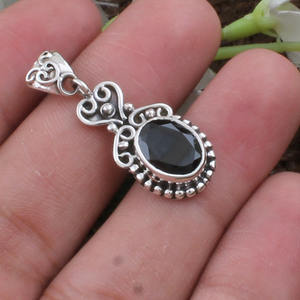 Vintage <b>Black</b> Onyx Pendant 925 Sterling Silver Dotted Beaded Border Necklace Charm Natural Gemstone Jewelry for <b>Men</b> Women - Product Image 2