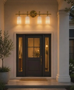 Modern Brass Wall Sconce Removable Ribbed Glass Shades Art Deco Design for Indoor/Outdoor Use Durable Lighting Diwali Retirement - Product Image 5