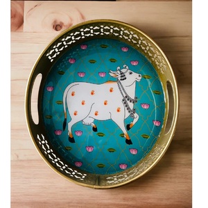 Metal <b>Hamper</b> <b>Basket</b> Tray Home Decoration Home Decor Return Gift Gifting Packing Tray With Flourished Handles - Product Image 3