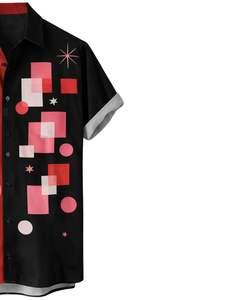 Chemise à manches courtes boutonnée à imprimé géométrique rouge et noir, style streetwear décontracté, été, homme, fabricant OEM, fourniture en gros personnalisée - Product Image 4