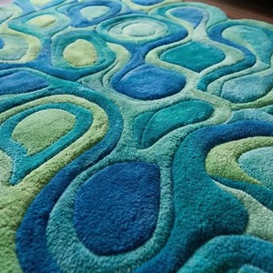 Tapis de bureau moderne en laine tuftée à la main, couleur bleu-vert unie, extra épais, adapté aux animaux domestiques, tapis moelleux - Product Image 4
