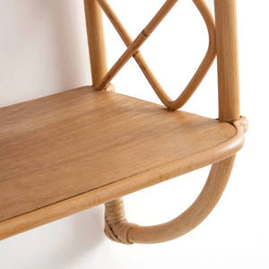 Minimalist 2-Tier Rattan <b>wall</b>-<b>mounted</b> <b>shelf</b> Geometric Horizontal Bamboo Floating Rack Bedroom Living Room Decorative Holders - Product Image 2