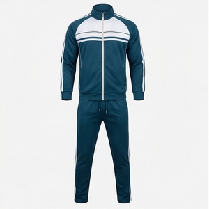 Survêtement sportif pour homme, fermeture éclair intégrale, col montant, design color block, polyester respirant, coupe classique, poches latérales, idéal pour l'automne - Product Image 1