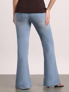 กางเกงยีนส์ทรงบูทคัทเอวกลางสำหรับผู้หญิง ผ้ายืดได้ - Product Image 3