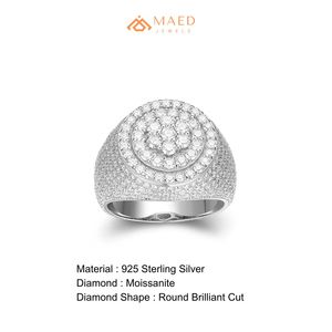 Anillo de Moissanita para Hombre, Plata de Ley, Diseño Redondo con Pavé, Anillo de Lujo para Boda, Aniversario, Joyería Fina, Regalo - Product Image 6