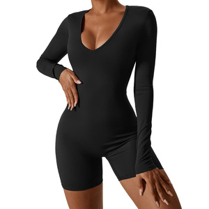 Women's Quick Dry One Piece Fitness Yoga <b>Jumpsuit</b> Set Breathable Solid Yoga Set Scoop Neck Full Sleeve Seamless Bodysuit - Product Image 3