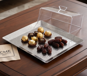 Fine Quality Square Hammered Metal Serving Tray With Lid For <b>Chocolates</b> And Dates Elegant Polished Finish Residential Use - Product Image 4