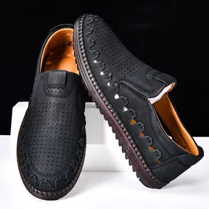 Chaussures d'été pour hommes en cuir respirant ajouré 2025, faites à la main, de marque, mocassins de conduite, baskets plates décontractées, chaussures habillées pour hommes 38-48 - Product Image 2