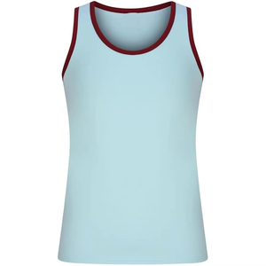 Camiseta sin Mangas Azul Claro para Hombre con Ribete Rojo, Tejida, Cuello Redondo, Transpirable, Color Sólido, Ropa Deportiva Informal - Product Image 2