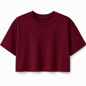 เสื้อครอปท็อปผู้หญิง แขนสั้น คอกลม สีพื้น ผ้าฝ้าย 100% ระบายอากาศ แห้งเร็ว 220 กรัม เสื้อผ้าลำลอง ฤดูใบไม้ผลิ ฤดูร้อน - Product Image 1