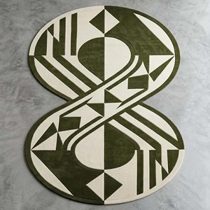 Alfombra de Diseño Geométrica Verde Marfil Contemporánea, Hecha a Mano, de Lana, Abstracta y de Lujo para Sala de Estar, Dormitorio u Hotel - Product Image 3