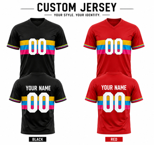 เสื้อฟุตบอลผู้ชายแบบสั่งทำ คอวี แขนสั้น พิมพ์ลายแบบซับลิเมชั่น ระบายเหงื่อได้ดี ลายทาง ดีไซน์ทันสมัย เหมาะกับทุกฤดูกาล ทรงผู้ใหญ่ 100% - Product Image 2