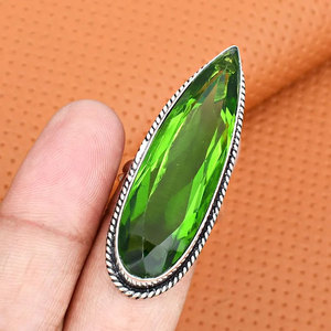 Handcrafted 925 Sterling Silver Green Gemstone <b>Ring</b> Large Marquise Cut <b>Statement</b> <b>Ring</b> Vibrant Big Stone Wholesale Jewelry - Product Image 4