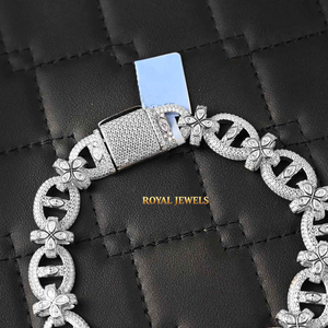 Nouveau design, bracelet chaîne à maillons ovales couleur argent, fermoir fleur en strass, bijoux pour femme, cadeau de fête - Product Image 1