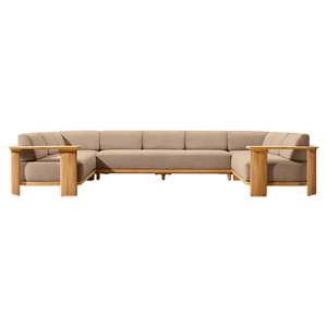 Sofá seccional moderno para exteriores Hotel Emma, sofá de jardín de madera de caoba, sofá esquinero de lujo para patio, conjunto de sofás para resort, ¡en oferta! - Product Image 1