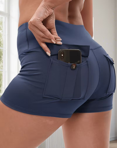 High Waist Solid Color Women's Athletic Shorts With Pockets Quick Dry Spandex Polyester Knitted Sporty Fit - Product Image 1