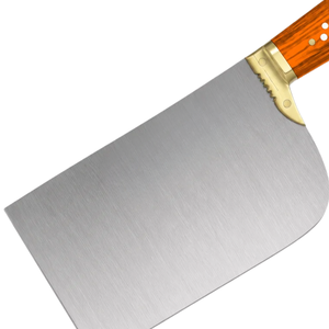 Cuchillo de Carnicero PK-DR de Alta Resistencia, Hoja Ancha Plateada, Mango de Madera Naranja, Empuñadura Remachada con Refuerzo Dorado, para Cortar Carne - Product Image 4