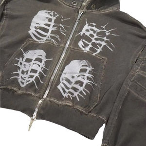 Sweat à capuche personnalisé de haute qualité 100% coton 450gsm en détresse surdimensionné Vintage Gradient Acid Washed Hoodie Zipper déchiré hoodies - Product Image 2