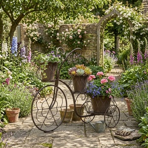 Support de plante décoratif de jardin à 1 niveau en fer forgé vintage, écologique et thermolaqué, pour pot de fleurs ou jardinière de vélo - Product Image 4