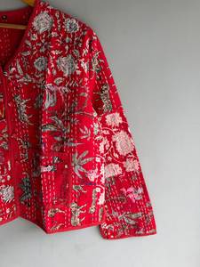 Veste en coton brodée rouge bohème, col en V, manches trois quarts, fermeture boutonnée, motif floral, vêtement d'extérieur décontracté, cadeau pour elle - Product Image 5