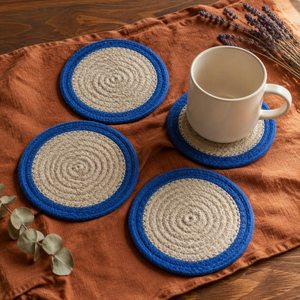 Sous-verres en polyester et coton avec bordure blanche, style moderne, résistants à la chaleur, isolants, antidérapants, écologiques, 10 cm de diamètre - Product Image 1