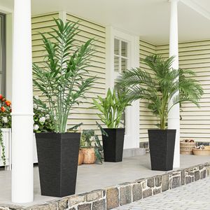 Set di 3 Fioriere Nere da Esterno Effetto Pietra da 22,8 Pollici con Ruote, Design Conico Impilabile, Foro di Drenaggio per Fiori, Uso Interno - Product Image 2