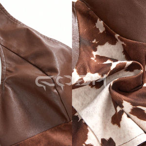 Top corsé halter de cuero marrón con pelo de vaca, cuello en V, bustier corto con cordones en la espalda, estilo clubwear. - Product Image 6