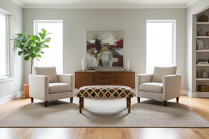 Banc en coton tissé à la main avec pieds en bois, design traditionnel antique éco-responsable fait main du Rajasthan, Inde, pouf pour la maison - Product Image 4