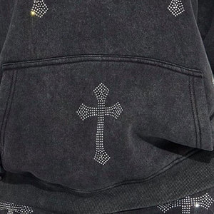 Survêtements d'hiver en polaire à strass unisexe, coupe ample, sweat à capuche et pantalon évasé, toutes pierres précieuses, 100% coton, ensembles de survêtements épais - Product Image 5