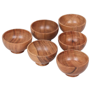 Elegante tazón de madera con forma redondeada de madera natural de mango para servir, regalar, decorar o para eventos. - Product Image 3