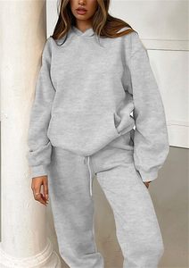 Casual <b>Ladies</b> Two Piece Sweatsuit Set Fleece Hoodie And Ankle Length Jogger Pants Winter Streetwear Athleisure Fashion 2026 - Product Image 2