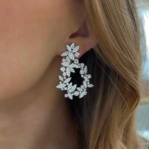 14K Gold Floral Lab Grown Diamond Drop Earrings Round Cut Bridal Wedding Pave Cluster Long Dangle Earring Pair For Women - Product Image 6