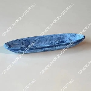 Plateau de service ovale en résine bleue, fait main, décoratif, plateau marbré pour la décoration de la maison, cadeau de mariage - Product Image 5
