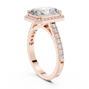 Anillo de Compromiso Vinson Project de Lujo con Moissanita de Corte Radiante y Halo, Estilo Art Deco, Banda con Acentos Pavé, Chapado en Oro Rosa sobre Acero Inoxidable - Product Image 4