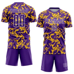 Camiseta de Fútbol Sublimada Personalizada, Morado y Amarillo Camuflaje, Cuello Redondo, Manga Corta, Absorbe la Humedad, Ropa Deportiva para Hombre Adulto - Product Image 1