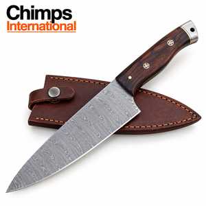 Cuchillo Santoku Profesional Hecho a Mano de Acero de Damasco con Espiga Completa, Mango de Madera Pakka, Funda de Cuero, Ecológico - Product Image 5