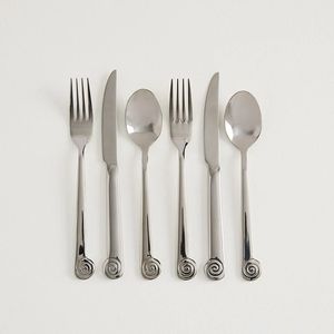 Ensemble de couverts modernes à poignée spirale - 6 pièces en acier inoxydable poli avec détail tourbillonnant unique pour une table créative - Product Image 1